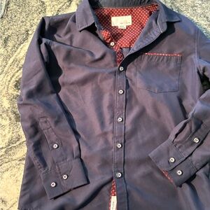 Zara Kids Navy Blue Button Down Shirt with Red Accents